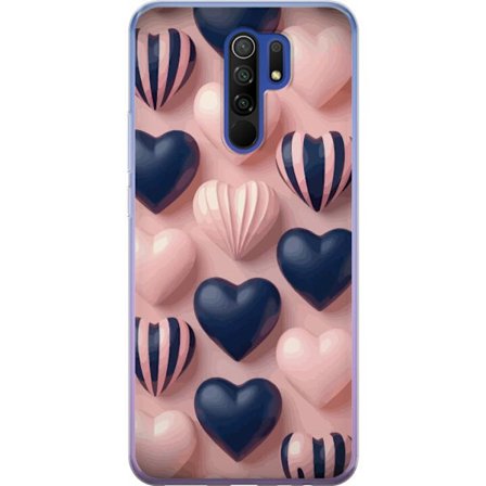 Kompatibel Mobilcover til Xiaomi Redmi 9 Bløde tredimensionelle hjerter i lyserød og navytoner i et romantisk mønster