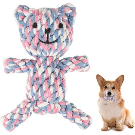 Valp tråkig rep leksak, bomull naturliga tänder rengöring tugga rep hund boll knut träning leksak valp leksak (björn)