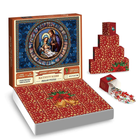 Adventskalender med julmotiv - Pussel med 1000 bitar - Julpusslet för nedräkning - Julgåvor - 24 lådor med pussel A