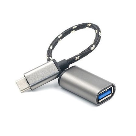 USB C till USB 2.0 OTG Adapterkabel Aluminiumlegering Nylonflätad Grå