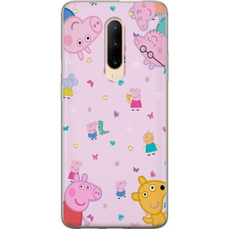 Kompatibel Mobilcover til OnePlus 7 Pro Peppa Gris med en baby i armene, morgris motiv i farverig og blød børneillustration med hjerter
