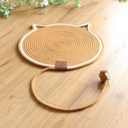 Kattemåtte i bomuldsgarnsvævning, håndvævet, tegneserie, sød, komfortabel, ridse- og slidstærk, med bold til katte og killinger, kaffe