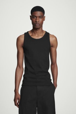 COS Men's Slim Ribbed Cotton Tank Top in Black