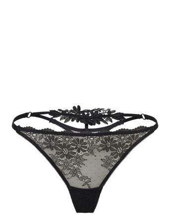 Secrete - Embroidered Tull Thong Stringtruse Undertøy Svart Etam*Betinget Tilbud