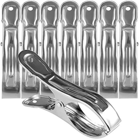 8-osainen 13 cm:n rantaklipsisetti (hopea), suuri ruostumaton