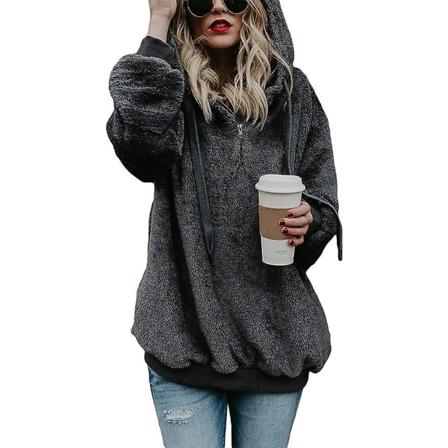 Dam Casual Sherpa Fuzzy Jumpers Fleece hoodie Sweatshirt med fickor grey 2XL