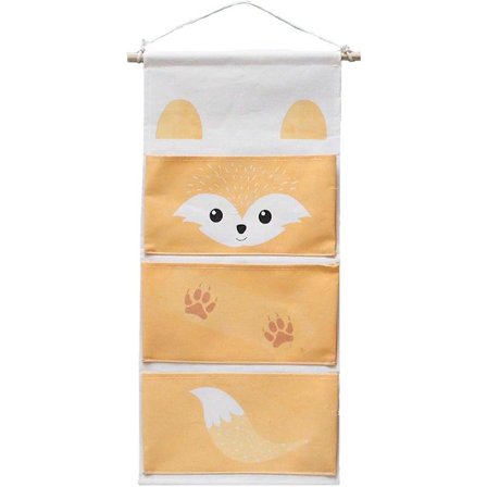 Hängande förvaringsväska för barnkammare med 3 fickor i tyg, vägg- och dörrhängande fickor