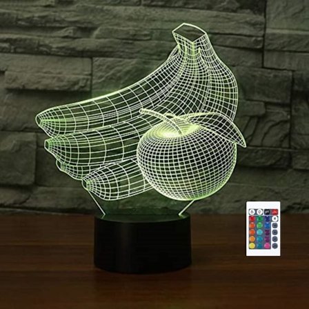 3D Omena Banaani Kaukosäädin 16 Värillinen Yövalo Illuusio Akryyli LED Pöytä Yöpöytä Lamppu Lasten Makuuhuone Työpöytä Sisustus Syntymäpäivälahjat 