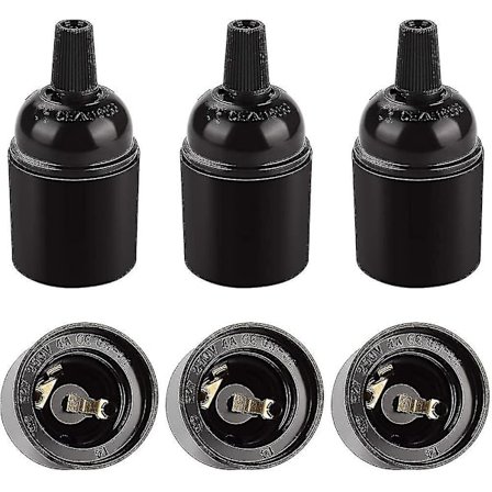6 stk. E27 sort fatning. Retro hængelampe. Massiv Bakelite adapter lampeholder