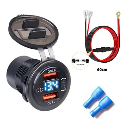 USB Typ C Billadapter USB-uttag, 12V/24V Dubbel USB-uttag PD3.0&QC3.0 Billadapter med LED-voltmeter och PÅ/AV-strömbrytare