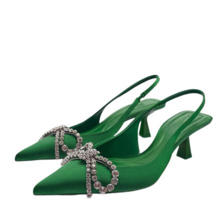 Klackade Slingback-skor med utsmyckad rosett - Grön - Dam 39
