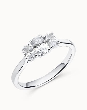 Three-stone Rings Ewa Ovala Diamonds Lab-Grown - 18K White Gold - Engagement Rings & Wedding Rings from Vanbruun