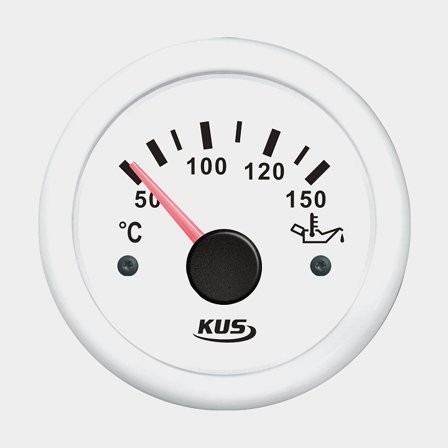 Öljynlämpömittari KUS, huurtumaton, Ø52 mm, 12 V / 24 V, valkoinen, 50 - 150 °C