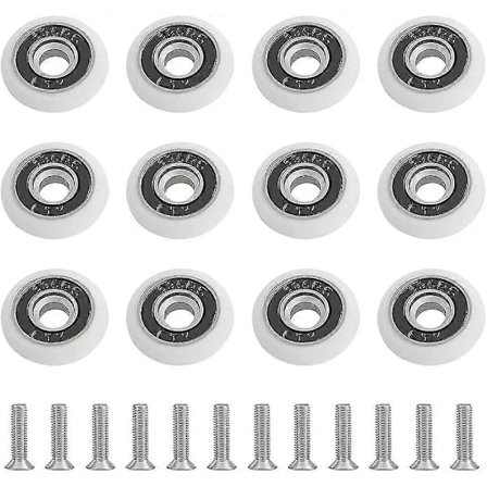 12 stk. brusehjul 23 mm skydedørsruller til brusekabiner, skydedørsruller med 12 skruer for bedre skydning