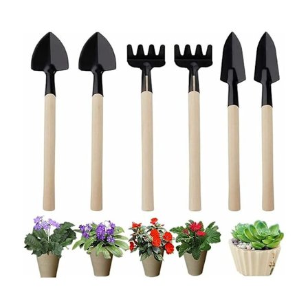 Trädgårdsredskap Set 6 Delar Mini Kratta Set Spade Spade Trähandtag Plantering Set för Omplantering av Växter
