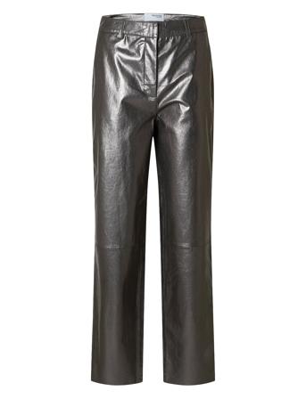 Slfcora Mw Leather Pant Bottoms Trousers Leather Leggings-Housut Silver Selected Femme
