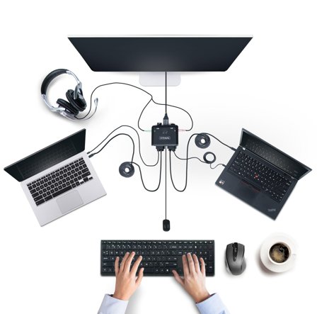 StarTech 2-Port USB-C Cable KVM Switch, 4K 60Hz DisplayPort Output, Compact KVM with 4ft/1.2m USB Type-C/Audio Integrated Cables, Bus Powered - Remote