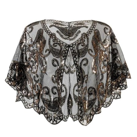 Dame Sjal Evening Prom Cape SVART&GULL