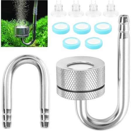 Akvarie CO2 Diffuser med sugekopper og U-rør til ferskvandsfisk planter ilt kompatibel med akvarier