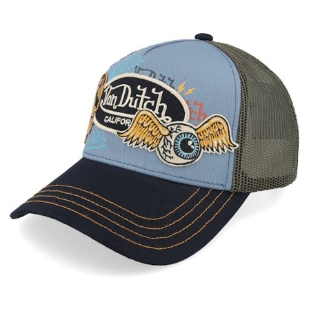 Von Dutch - Blue - trucker - Cap - Twill Multi Patches Blue/Green/Black A-Frame Trucker - Hatstore