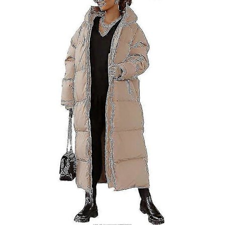 Lang vattert damejakke, langermet pufferjakke med hette gx20241207157