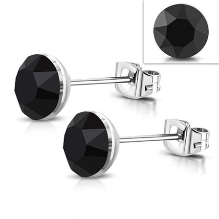Stiftörhängen Stud Örhängen i Kirurgiskt Stål 316L i Silver Färg med Rund Svart Swarovski Kristall – 4 mm