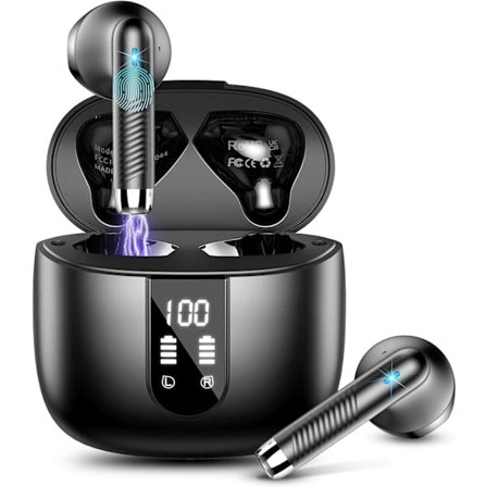 Bluetooth 5.3 Trådlösa Hörlurar med 4 ENC Mikrofoner, 56H Hörlurar In-Ear Brusreducering Djup Bas, IP7 Vattentät LED-Display