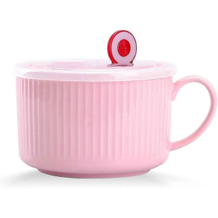 887 ml keraaminen kulho kannella ja kahvalla keitolle ja nuudelikeitolle, moderni yksinkertainen tyyli - Pinkki XBZ