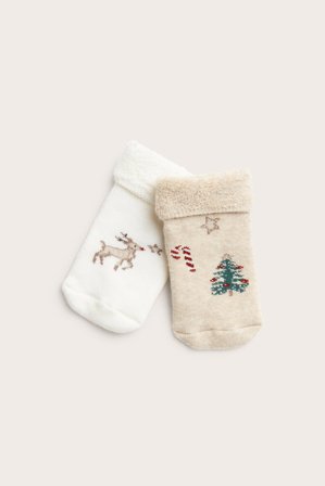 Newbie | Strumpor 2-pack med julmotiv | Offwhite