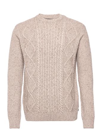 Roberto O-Neck Knit Strikkegenser M. Rund Krage Beige Clean Cut Copenhagen