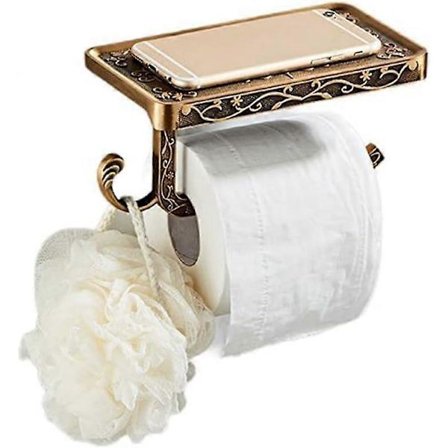 Vintage pronssinen seinään kiinnitettävä WC-paperiteline