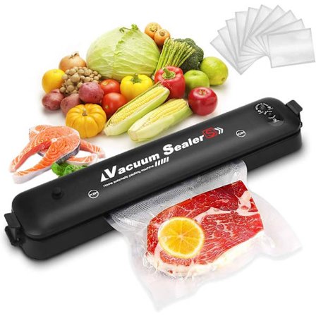 Automatisk vakuumforsegler, vakuumrørfilmforsegler, holder vakuumforseglet for mat, kjøtt og grønnsaker, opptil 10 x lenger fersk - med 15 vakuumposer