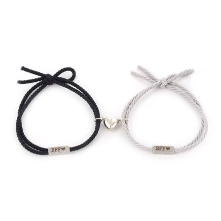 2 stk. Attract Magnet Hjerte Vedhæng Armbånd Rustfrit Stål Bff Armbånd Black and gray