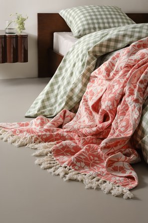 Jotex - Bomullsteppe 130x170 Cm Rød/hvit - POPS - Kjøp Pledd hos Jotex