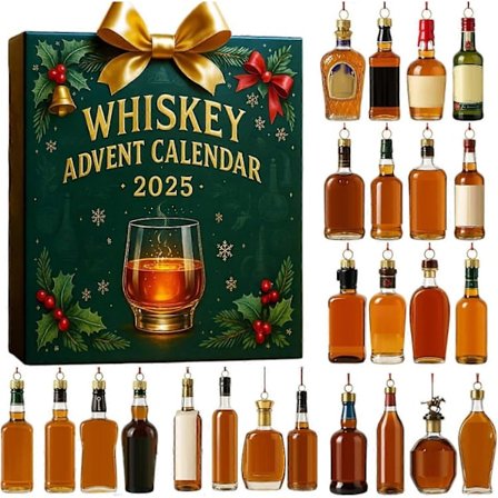 Whiskey-julekalender 2025, 24 dagers nedtellingskalender med 24 whiskey-julepynt i 2D-akryl, juletrepynt, gave til Wh