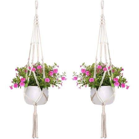 2-pack Makrame Växthängare i Bomullsrep, Hängande Blomkruka 105cm