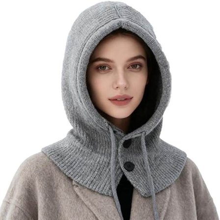 ING Dame Chunky Strikket Balaklava Vinter Varm Heldekkende Ansiktsmaske Myk Lue Skjerf Hette Uformelt Bruk Komfortabel
