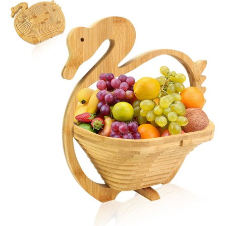 Vikbar Fruktkorg Vikbar Bambu Frukt- och Grönsakskorg Fruktskål Ställ och Torkad Fruktkorg Lämplig för Fest (Anka)