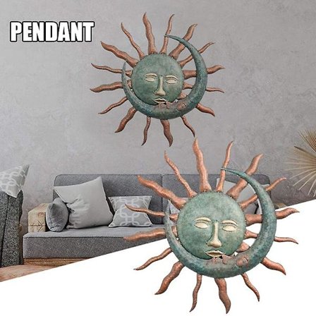 Sol og Måne Vægkunst Dekor Solen Kysser Månen Vintage Hængende Metal Statue Kunstnerisk Ornament
