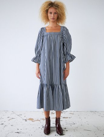 Stella Nova Striped Midi Dress - Blue - 36