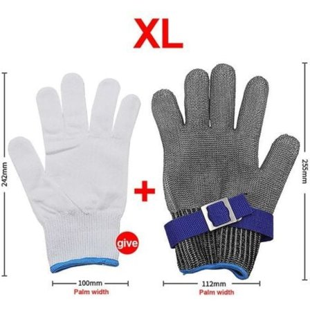 Kuttebestandige hansker Slakterhansker i 316L rustfritt stål Nivå 5 beskyttelse Arbeidshanske XL (Én hanske)/NC/