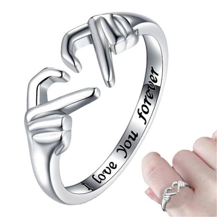 925 Sterling Silver Hjärta Ring Graverad Jag Kommer Alltid Älska Dig, Ring Justerbar, US 9