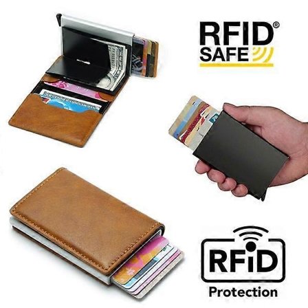 PopUp Smart Korthållare med Utskjutning för 8 Kort RFID-NFC Skydd Brun