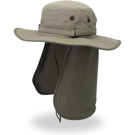 Fiskehatt for menn med bred brem, fiskehatt med anti-UV-hette om sommeren, caps med nakkebeskyttelse, en flerbrukshatt som kan pakkes i en nakkevarmer
