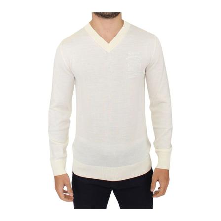 Ermanno Scervino, Wool Blend V-neck Pullover Sweater Wit, Heren, Maat:S,wol