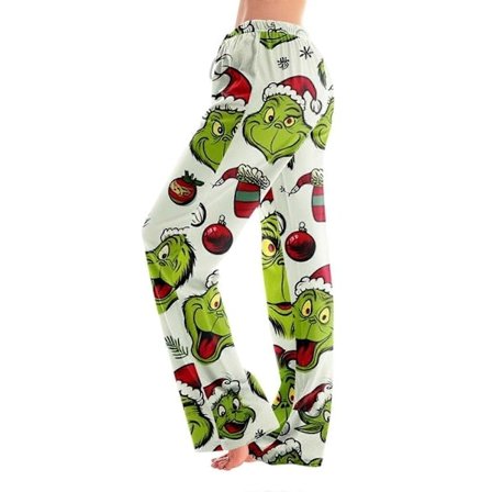 Grinchen Pyjamasbyxor för Kvinnor, Casual Yoga Byxor med Dragsko, Bekväm Rak Passform, Lös Mörkröd, Storlek XL