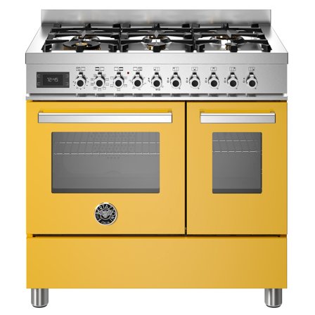 Bertazzoni PRO96L2EGIT Professional gaskomfur med dobbeltovn, 90 cm, gul - Gul, ral 1021, pantone 109 c, blank | KitchenOne