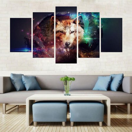 5 Delar Konst Väggmålning, Varg Totem, Non-woven Canvas, Vardagsrum Dekoration Konst Dekor