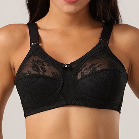 Stora Minimizer BH Stora Spets BH Dam Sexig Ofodrad Full täckning Ultra Tunna Trådlösa Justerade remmar Underkläder Ämne, svart