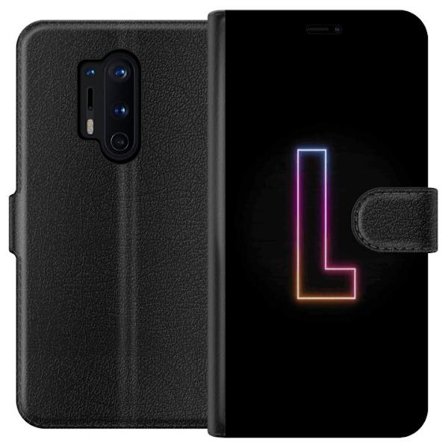Yhteensopiva Lompakkokotelo OnePlus OnePlus 8 Pro Minimaalinen neonkirjain L pehmeästi vaihtuvassa värivalossa mustaa taustaa vasten, puhdas graafin